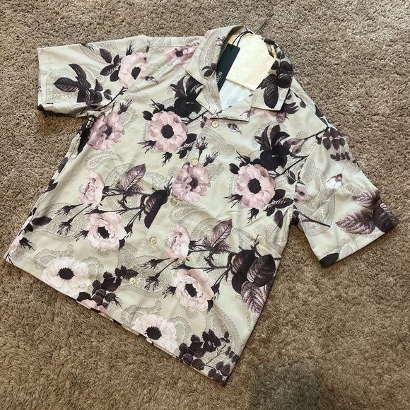 Fashion Nova Floral Casual Button Down Shirt - Pink and Brown - Picture 1 of 3